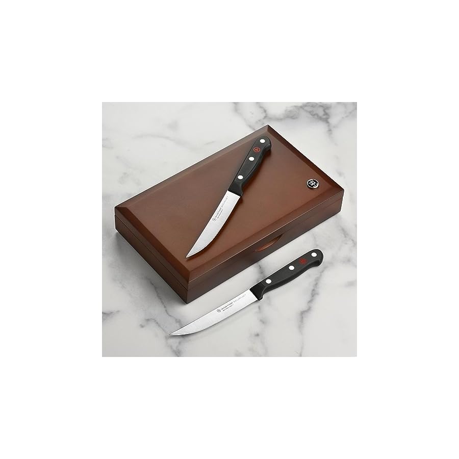Wusthof Gourmet 6 Piece Steak Knife Set with Wood Case (Black Handles)