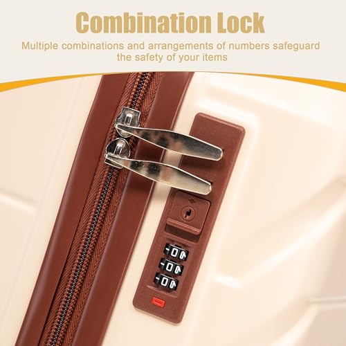 Image of 20 Inch ABS Hard Shell Travel Checked Luggage With Combination Lock, Beige