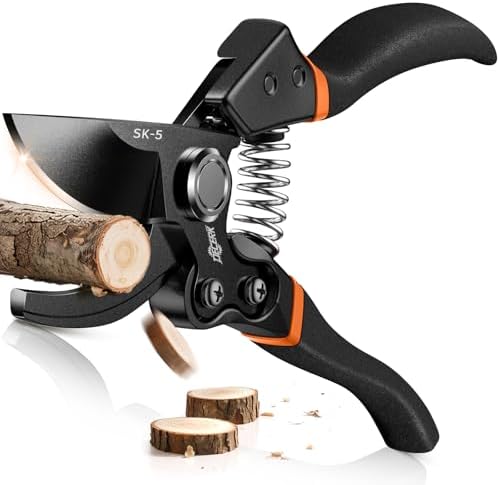 DECERK 8.5" Professional Pruning Shears - Cuts 4X Easier with Ultra Sharp Japanese Steel Titanium Blade, Arthritis Friendly Garden Scissors & Plant Clippers, Effortlessly Prunes 3/4" Branches - Thumbnail 3
