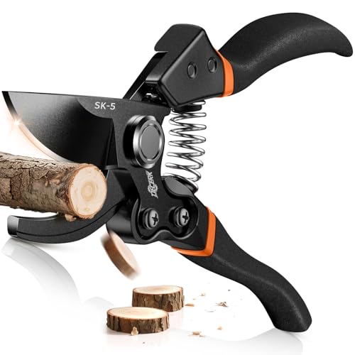 DECERK Pruning Shears for Gardening, 8.5" Professional Bypass Garden Scissors & Hedge Clippers for Branch, Plant Trimming, Heavy Duty Hand Pruner【Titanium Blade】【Arthritis Friendly】【Ergonomic Handle】