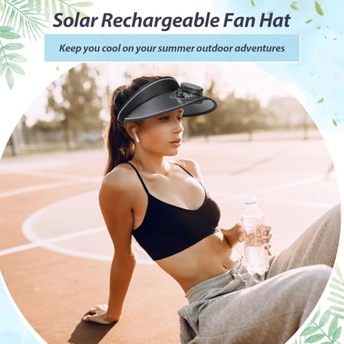 Image of Solar Fan Hat Men and Women Sun Visor Wide Brim Cooling Hat for Outdoor Summer Camping Beach Fishing, USB & Solar Powered
