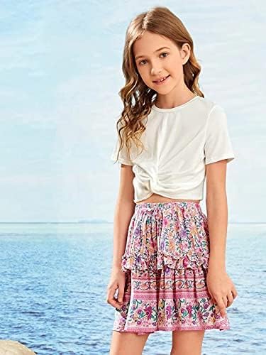 Arshiner Girls Casual Tie Dye Short-Sleeve T-Shirt Cute Print Summer Blouse for Girls Twist Front Tunic Tee Tops - Image 8