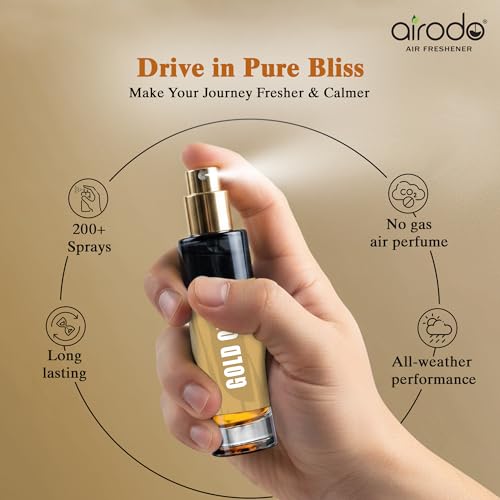 Image of Airodo Gold Oud Air Freshener Spray With Hanging Card |200 + Sprays, Long Lasting | Luxury Air Freshener For Air Interior| Air perfume (30ml,Pack of 1)