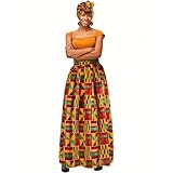 Genérico Falda Larga de Cintura Alta para Mujer con pañuelo a Juego, Estampado Ankara Africano, Conjunto étnico Veraniego, Elegante y cómodo. (Naranja, M) (M)