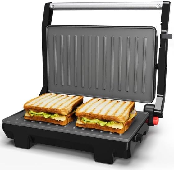 Panini Press Grill and Sandwich Maker, 3-in-1,1000W Portable Grill with Nonstick Interior, Compact Design, LED Indicator Electric Panini Press Sandwich Press Maker, Perfect for Quick Meals