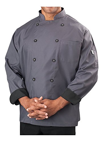 Mens Long Sleeve Active Chef Coat (2XL, Slate with Black Accent)