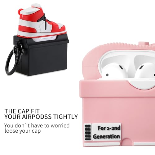 Image of [2Pack] Gedicht for Apple Airpods 2nd Generation Case Cover, Cute Cartoon Shoe Box Soft Silicone Protective Cases for AirPods 1&2 Case with Keychain for Women Men, Red+Pink
