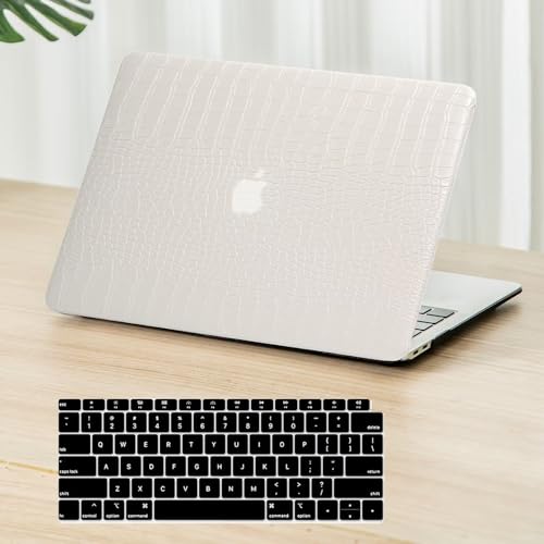 Fancity Compatible with MacBook Air 13 inch Case M1 A2337 A2179 A1932, Anti-Scratch PU Leather Hard Shell Protective Case & Keyboard Cover for Mac Air 13.3 with Touch ID (2018-2021), White by Fancity - Used condition - CA$21.52