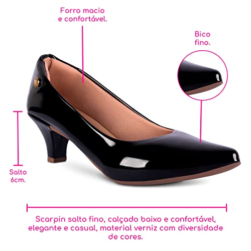 Sapato Scarpin Feminino Social Verniz Salto Fino A2.26 (Preto, br_footwear_size_system, adult, numer