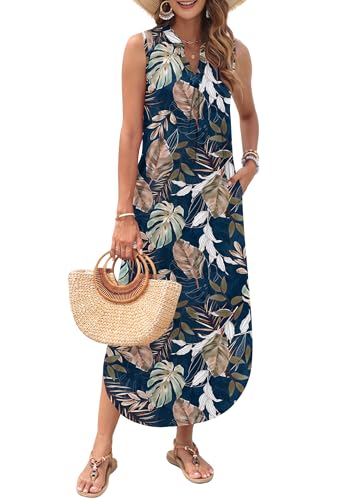 Image of AUSELILY Womens Summer Casual Maxi Dresses 2026 Sleeveless Long Beach Dresses V Neck Loose Sundresses with Side Split Pockets