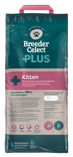 Breeder Celect Plus Kitten Cat Litter (10L) - 99 Percent Recycled Paper, Absorbent Cat Litter, Natural Probiotics & Attractant, Optimal Odor Control, Non-Clumping, Biodegradable - Made in UK