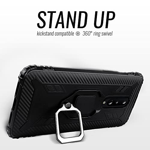 Shields Up for OnePlus 8 Case, 1+8 Case with Kickstand, | 10ft. Drop Tested | Carbon Case | Ultra Slim | Lightweight | Scratch Resistant | Shockproof Rugged Protective Cover for OnePlus 8 -Black