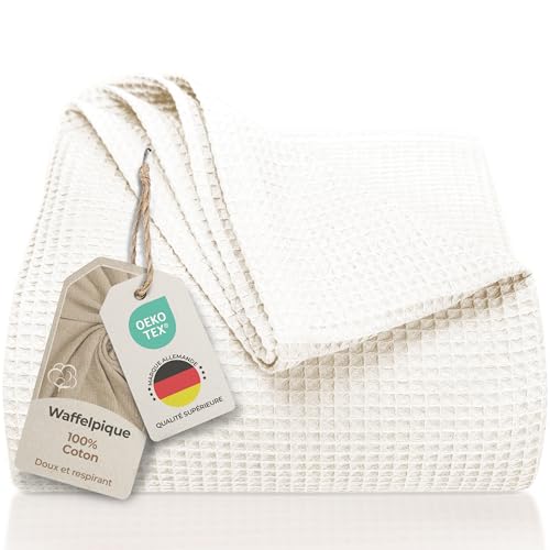 LAYNENBURG Couvre-lit 240 x 260 cm XXL - Piqué gaufré 100% Coton - Couverture légère pour l'été - Couverture en Coton pour le lit et le canapé - Aérée