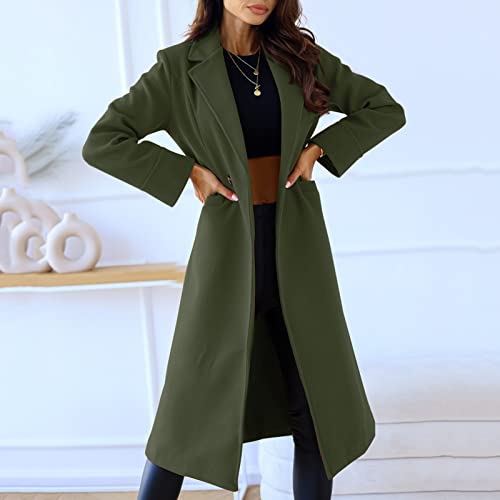 Manteau d'hiver en drap uni vert chic avec boutons doubles longs