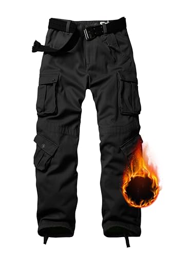 TRGPSG Men's Fleece Lined Hiking Pants Outdoor Windproof Outdoor Cargo Pants Casual Work Ski Pants with 8 Pockets