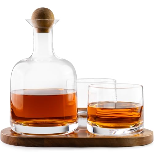 Cork & Mill Whiskey Decanter Set, Hand-Blown Lead-Free Crystal 800ml