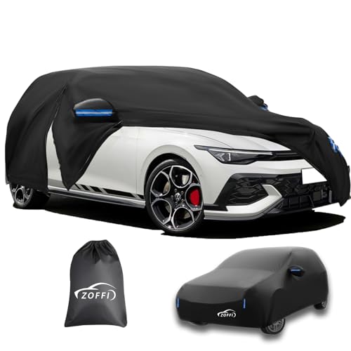 ZOFFI Universal Car Cover 6 Sizes With Driver Side Zip, All Weather Waterproof Scratchproof and UV Protection Fits Length 4.25M-4.4M Hatchbacks Small SUV