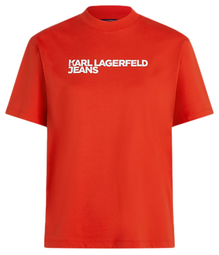 Karl Lagerfeld Jeans Women's Poinciana Regular Short Sleeve Essential Logo Tee, Regular Fit, Red, M