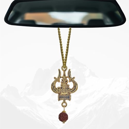 Image of Metal Mahadev Shiva Trishul Car Hanging Accessories, Maha dev Hanging Ornament Idol for Car