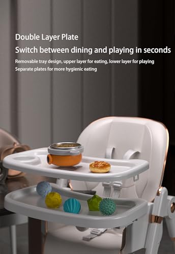 Magic ZC Seggiolone per Bambini Sedia da Pranzo per Pappa con 6 Altezze Regolabili e 3 Posizioni Reclinabili Convertibile Pieghevole Multifunzionale con Doppi Vassoi Staccabili e Ruote (822 White)