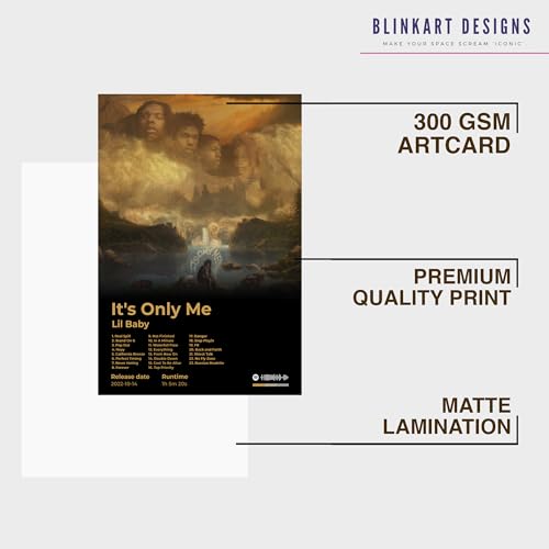 Image of BLINKART lil baby - It's Only Me Wall Photo Frames | Wall Art for Bedroom, Living Room, Studio or Office | Album Cover Print with Spotify Song Link QR Code | Gift for Fans - 8x12 In