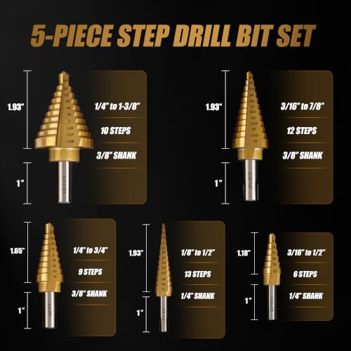 Yougfin Titanium Step Drill Bit Set