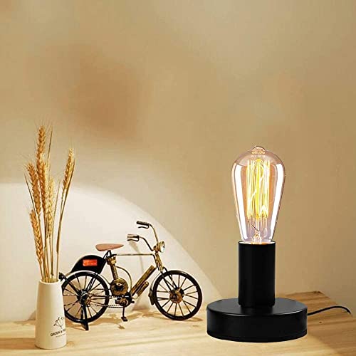 Dxmkop Industrial Table Lamp,Base E26/E27 Ceramic Base Holder, Vintage Small Desk Lamp With Plug In Cord On/Off Switch,Simple Metal Edison Light Bulb Stand (Black) #TOP3