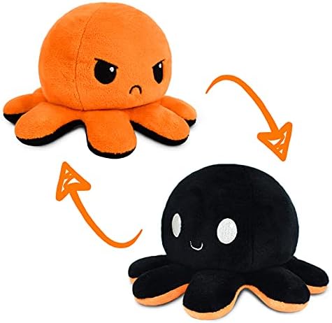 TeeTurtle - The Original Reversible Octopus Plushie - Black + Orange - Cute Sensory Fidget Stuffed Animals That Show Your Mood - Perfect for Halloween!