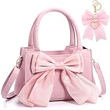 Abbylike Cute Purses for Women Leather Crossbody Handbags with Bow Charm, Adjustable Shoulder Strap and Top Carry Handle(Pink)