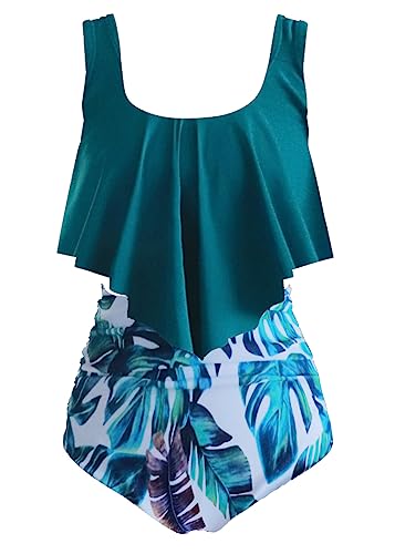 Aidotop Swimsuit for Women Top Ruffled High Waist Swimwear Two Pieces Bathing Suits Bikini Sets(36Blue,M)