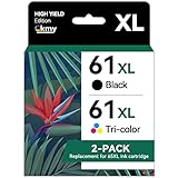 61XL Printer Ink for HP 61 Ink Cartridges Black/Color Combo Pack Remanufactured Replacement for HP 61XL Ink Fit for Envy 4500 5530 4502 officejet 4630 4635 Deskjet 1000 1010 1512 Printer (2 Pack)