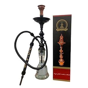 Echte Khalil Mamoon Shisha Hookah Sheesha Pijpen met alle accessoires – 65 cm – zwart lichaam en zwarte pijp, “GEEN Nicotine”