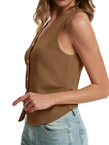 Image of Sweater Vest Women Dressy Button Up Knit Sleeveless Tank Tops Work Business Casual Outfits Summer