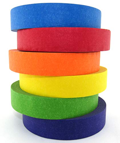 Colored Masking Tape and Dispenser, 6X Rainbow Colored Rolls, 1" Wide by 50 yds Long | for Painters, Labs, Art, Labeling, etc. - Thumbnail 2