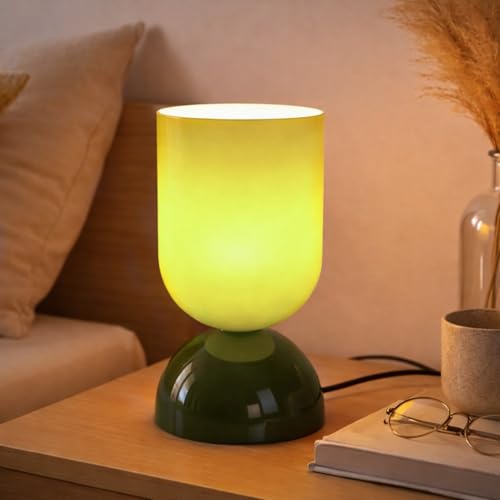 Keazile 8.9" Dimmable Modern Glass Table Lamp with Dome Base, Glossy Green