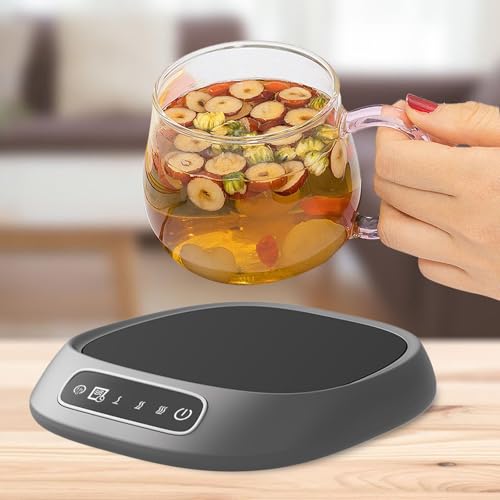 Coffee Mug Warmer Smart Beverage Cup Warmer Auto Shut Off Portable Cup Warmer Cup Heater for Office Travel Milk Tea Water, Silver