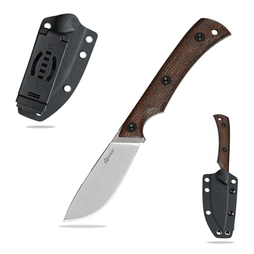 SDOKEDC Knives DC53 Steel Tactical Fixed Blade Knife Micarta Handle with kydex sheath for Men EDC Outdoor Camping Survival Hunting (White+Micarta handle)