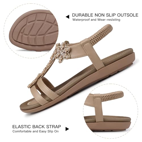 Image of SHIBEVER Dressy Flat Women Sandals: Comfortable Arch Support Womens Sandal | Summer Dress Flowers Boho Back Strap Open Toe Women's Sandals - All Day Comfort Walking Casual Wedding Woman Sandal Shoes