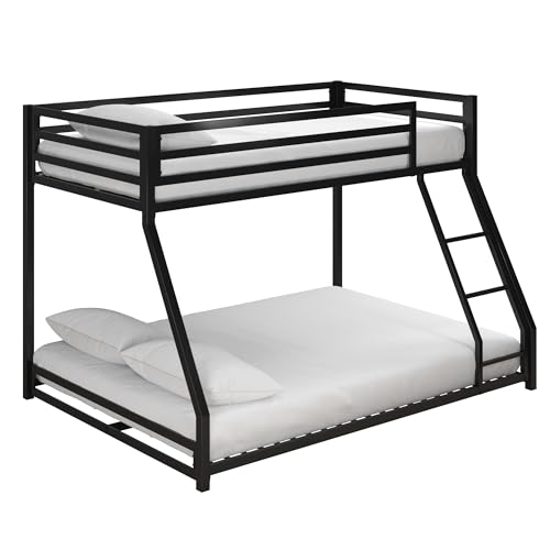 DHP Miles Metal Bunk Bed Frame for Kids, Twin/Full Bunk Beds with Built-in Ladder, High Guardrail, No Box Spring Required, Small Spaces, Twin-Over-Full, Black by DHP - Image 8