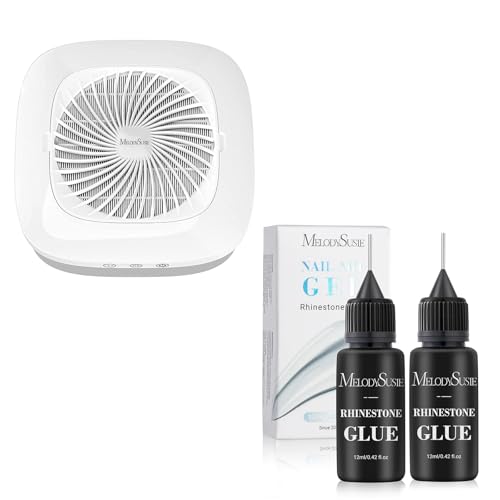 MelodySusie Nail Dust Collector with Reusable Filter & MelodySusie Nail Rhinestone Glue, Gel Nail Glue for Rhinestones for 3D Design Strong Adhesive Nail Gem Glue (2 * 0.42 Fl Oz Rhinestone Glue)