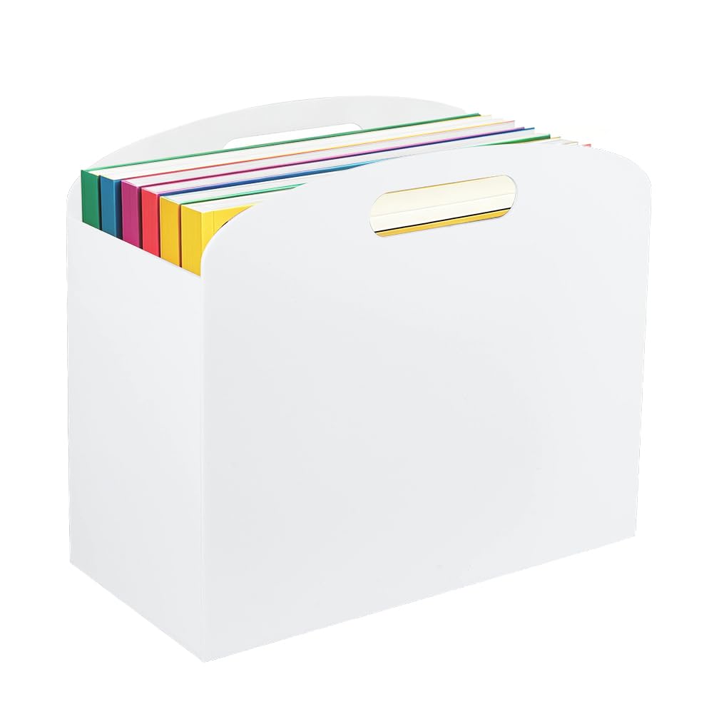 UNICRAFTALE 1 Pièces Porte Revues En Acrylique Blanc Support Transparent Pour Journaux Avec Poignées Organiseur Panier De Rangement Pour Documents Livres Pour Bureau Chambre Domicile 150x302x260mm