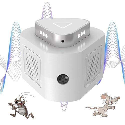 Ultrasonido para Ratas, Repelente Ultrasónico para Ratones y Roedores, 360°con Luz LED,Disuasor Antiplagas para Cucarachas,Arañas,Polillas y Hormigas,Ideal para el Hogar,el Apartamento,el ático
