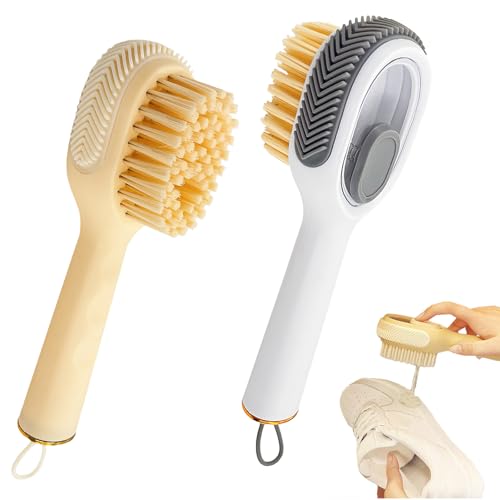 Soap Dispenser Scrub Shoe Brushes for Cleaning, Multi-Function Liquid Adding Soft Fur Cleaning Brush for Stains, Shoe Scrubber Brush,2 Pack