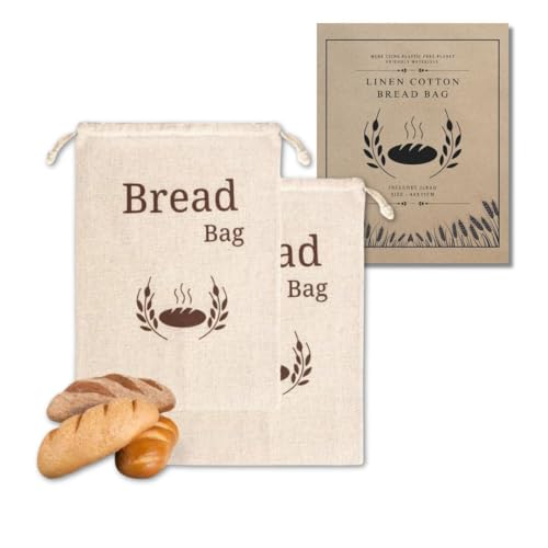 Borsa New Living per il Pane Extra Large in Lino Biologico | 44 x 35 cm | 2 Sacchetti Riutilizzabili per Conservazione Alimenti