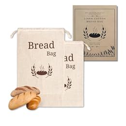 New Living Organic Linen Cotton Bread Bags 2 Pack | Extra Large 44x35 cm | Reusable Bread Storage Bags