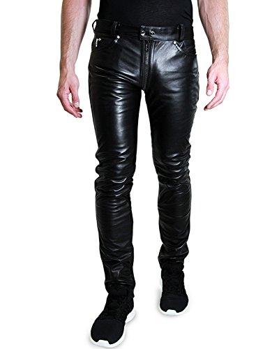 Bockle® 1991 GAY-ZIP jeans Tube Skinny Slim Fit Man leather pants trousers full zip Leather jeans men genuine leather