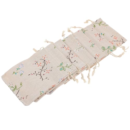Pochettes à cordon en lin TOGEVAL | 50 sachets à motif de fleurs pour ranger vos bijoux de 10x14 cm