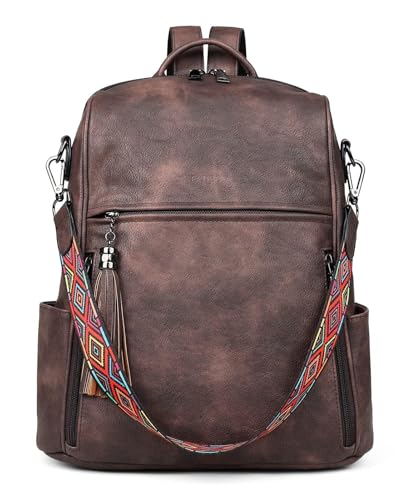 Image of FADEON Leather Backpack Purse for Women Designer Travel Backpack Purses PU Fashion Ladies Shoulder Bag with Tassel