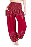 Lannaclothesdesign Pantalon sarouel pour femme taille haute avec poches – Vêtements hippie bohème, Bordeaux FW, Taille S