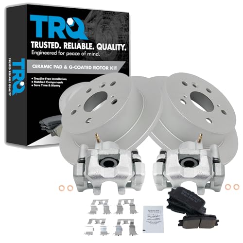 Image of TRQ Rear Ceramic Brake Pad and Rotor Set Coated Compatible with 0203 Lexus ES300 0406 Lexus ES330 0206 Toyota Camry Japan Built Models 1st VIN Digit J | TRQ Rear Ceramic Brake Pad and Rotor Set Coated